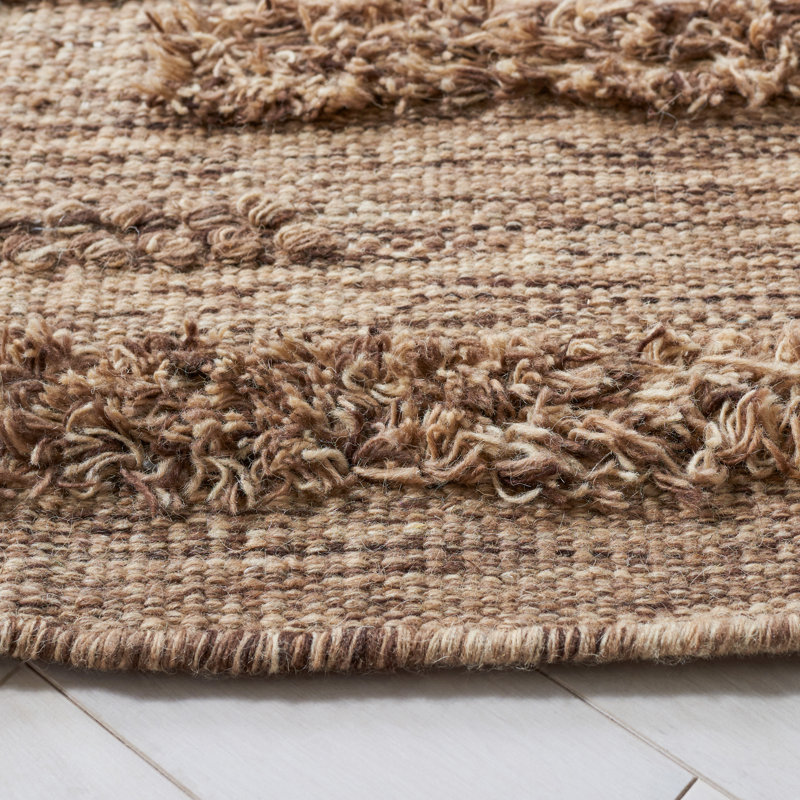 Handwoven Brown and Beige Wool Cotton Runner Rug