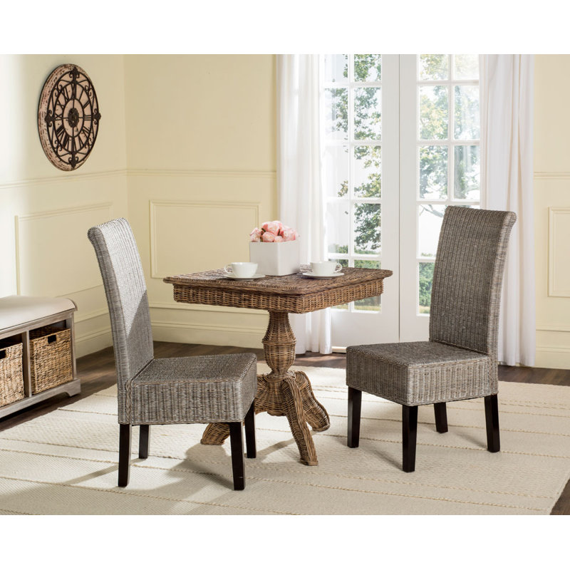 Antique Grey Rattan and Cane Dining Side Chair Set