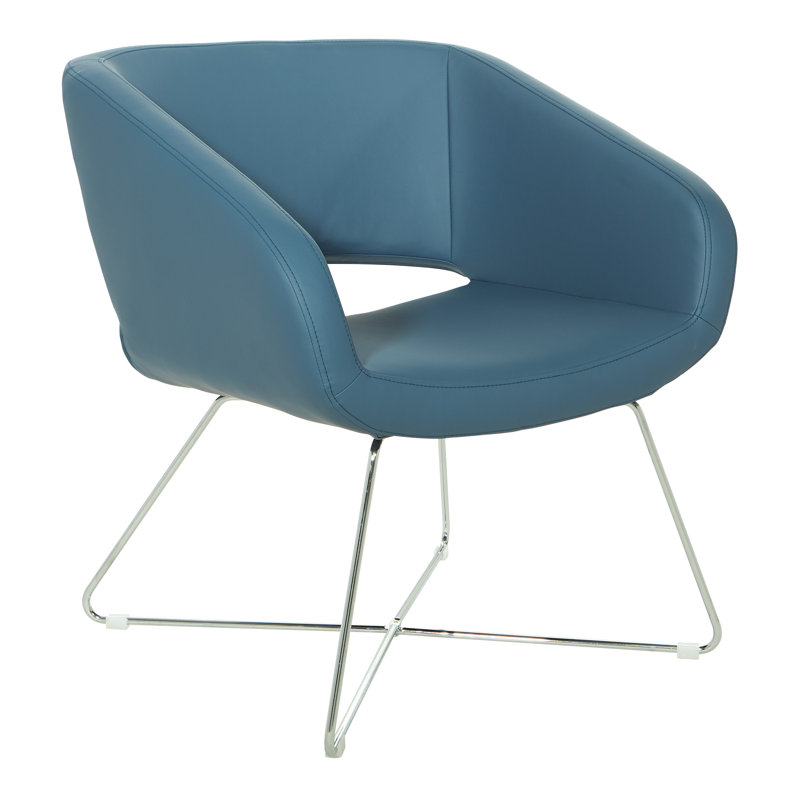 Contemporary Blue Faux Leather Accent Chair with Chrome Base