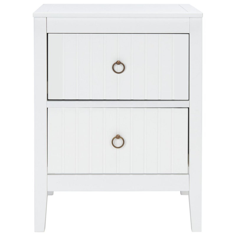 Tegan White Mahogany 2-Drawer Nightstand with Brass Ring Pulls