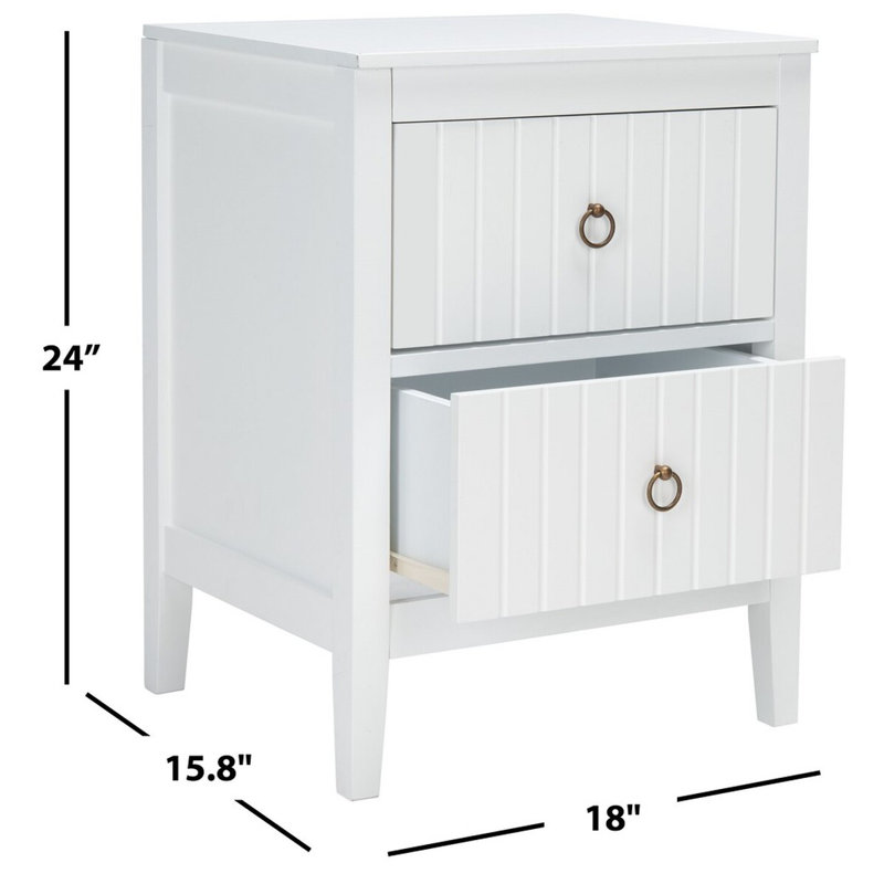 Tegan White Mahogany 2-Drawer Nightstand with Brass Ring Pulls