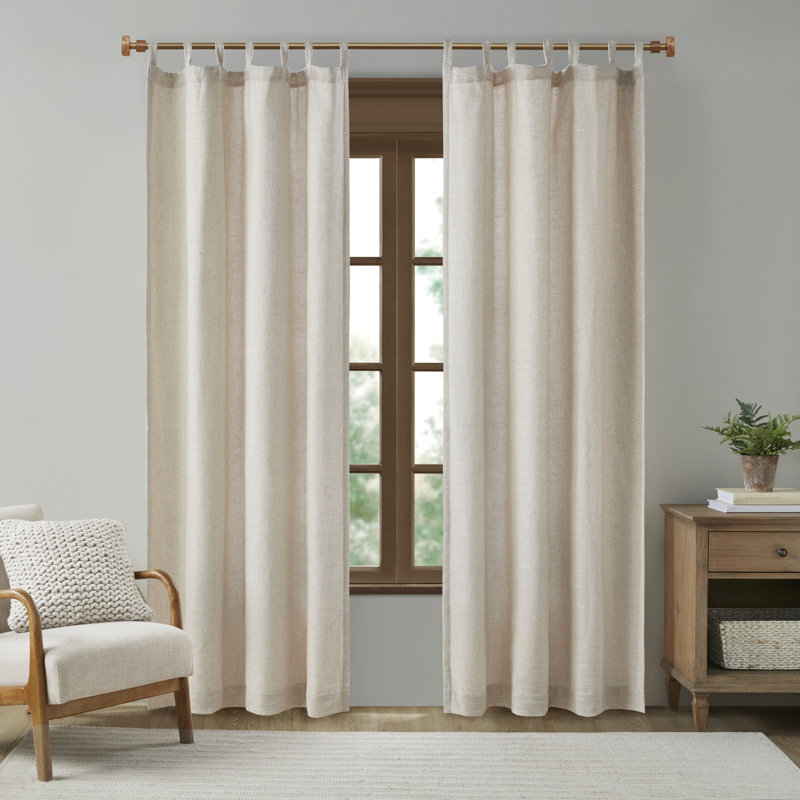 Natural Faux Linen Tab Top Light-Filtering Drapes