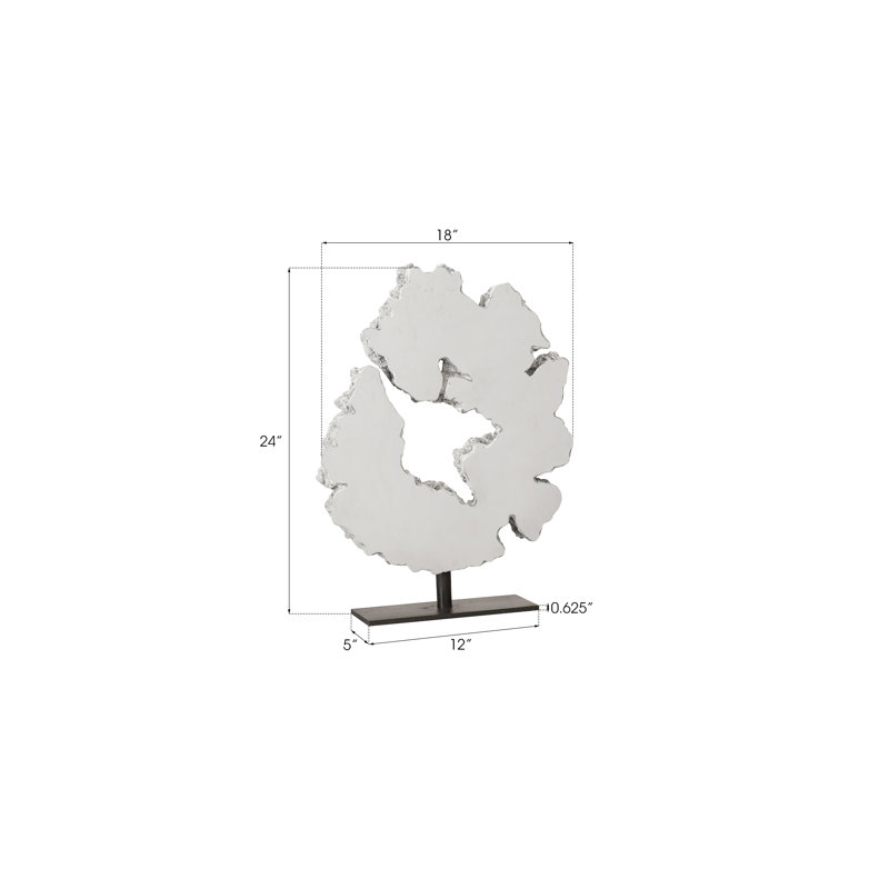 Modern Lava Slice 18" Silver Resin Sculpture on Stand