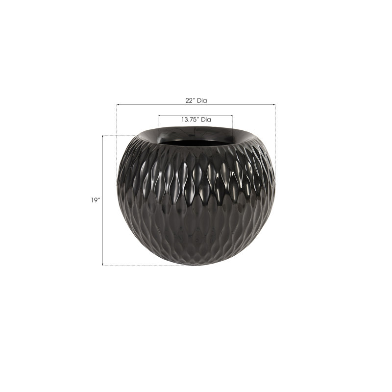 Citlali Ripple Black Gel Coat Indoor/Outdoor Handmade Planter