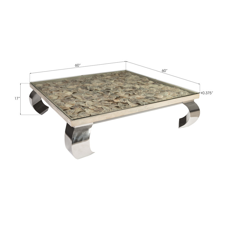 Contemporary Silver Square Coffee Table with Glass Top and Metal Legs