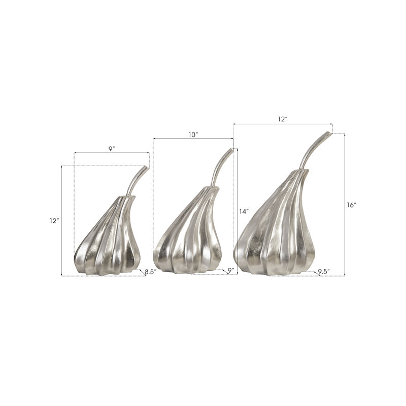 Handmade Silver Leaf Wood Pear Sculpture Set of 3