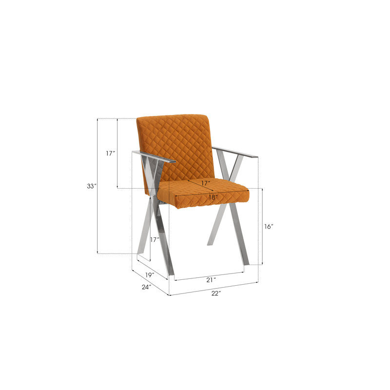 Allure 24'' Silver Metal and Orange Velvet Upholstered Arm Chair