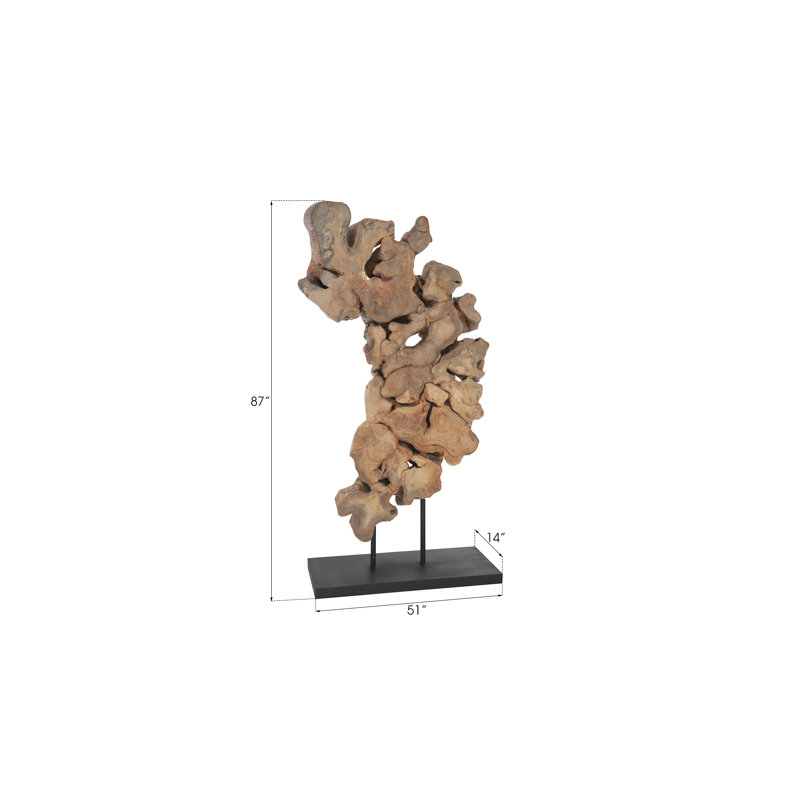 Pipal Wood Modern Organic Sculpture in Black/Brown