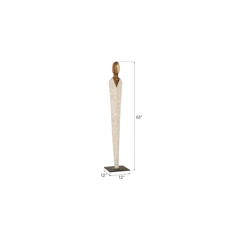 Tall Brown and White Wood Sculpture on Metal Base