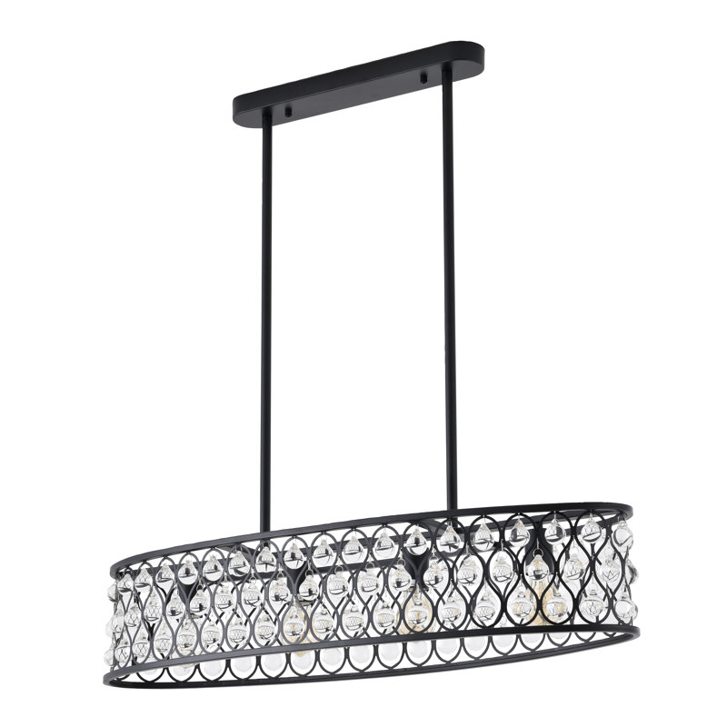 Black Metal 4-Light Chandelier with Clear Crystal Accents