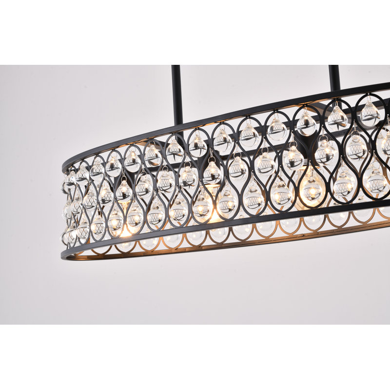Black Metal 4-Light Chandelier with Clear Crystal Accents