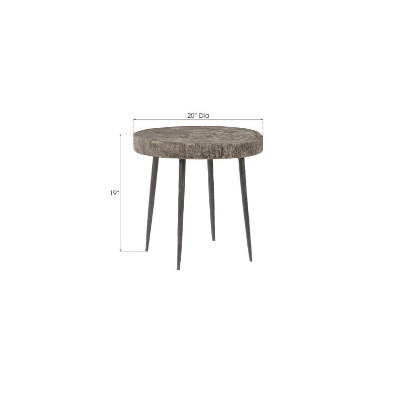 Contemporary Crosscut Round Black & Gray Wood-Stone End Table