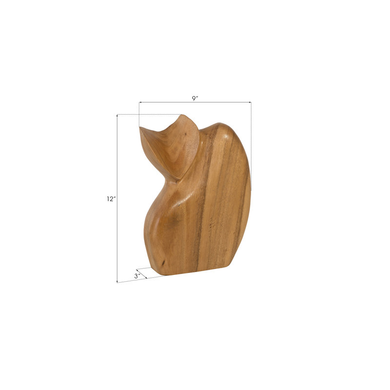 Contemporary Natural Wood Cat Sculpture 9"x3"x12"