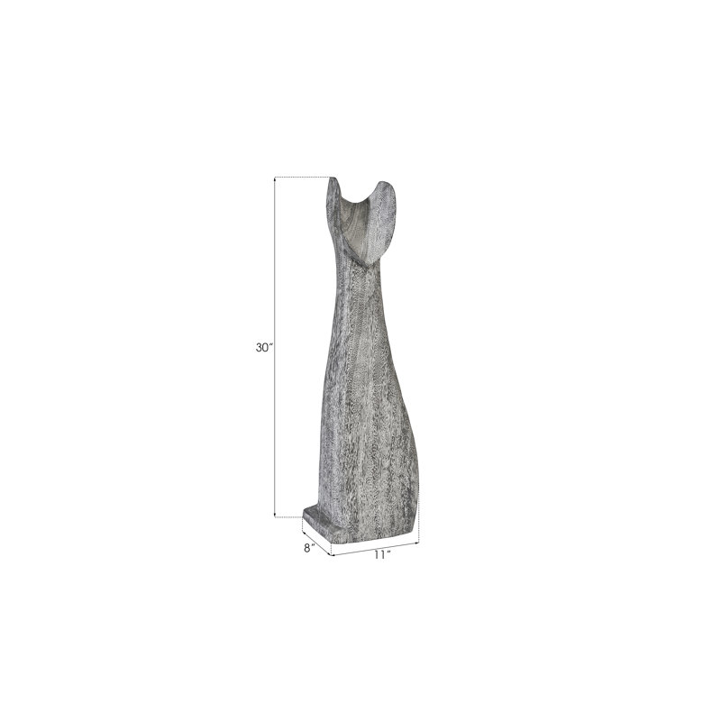 Gray Wood Contemporary Cat Statue, 30" Tall