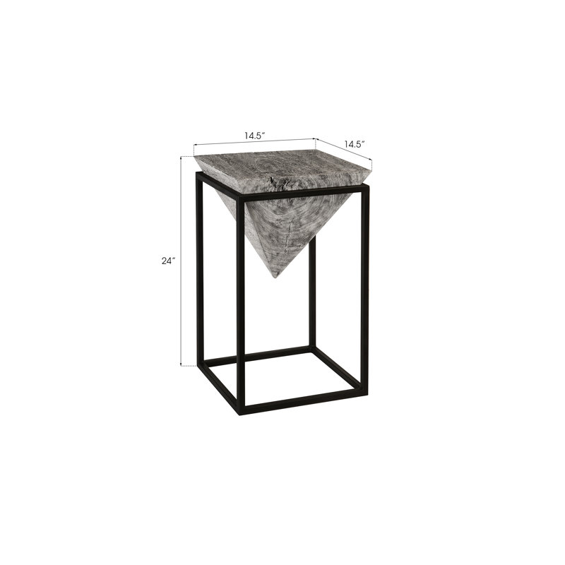 Gray Stone and Black Metal Inverted Pyramid End Table
