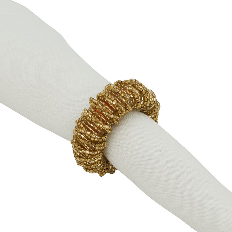 Gold Glass Beaded Round Napkin Rings Set of 4