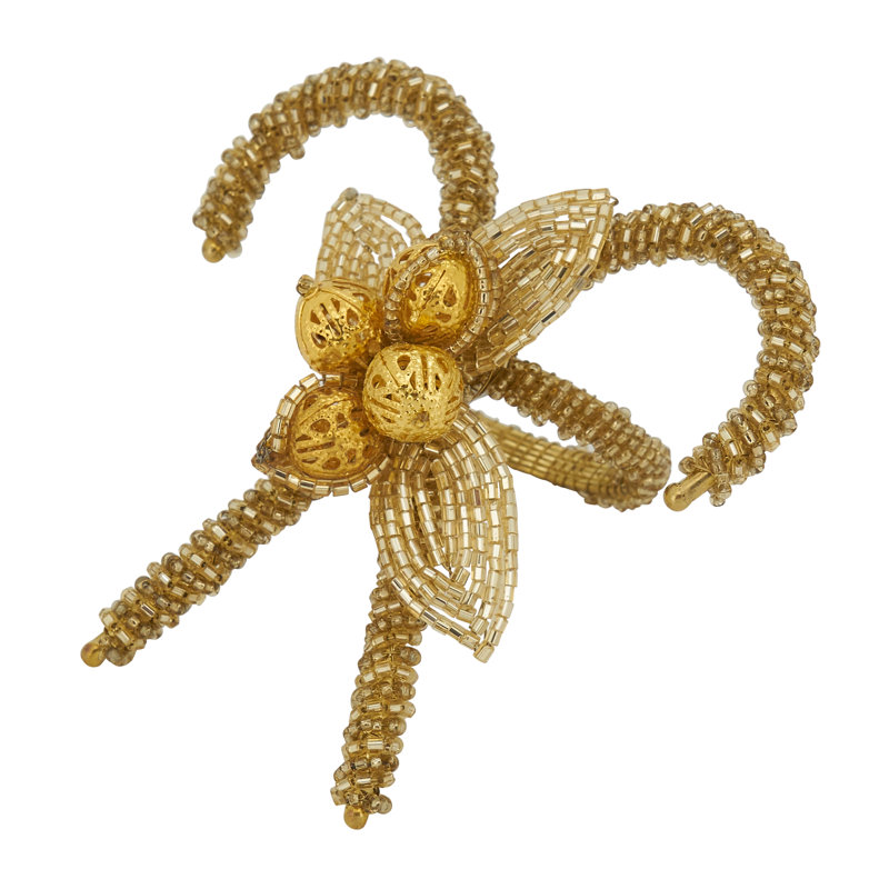 Gold Beaded Candy Cane Napkin Rings Set of 4