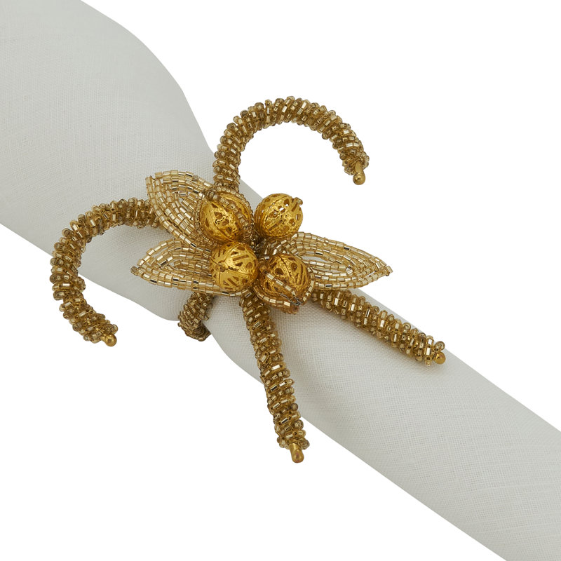 Gold Beaded Candy Cane Napkin Rings Set of 4