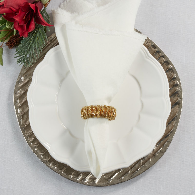 Gold Glass Beaded Round Napkin Rings Set of 4