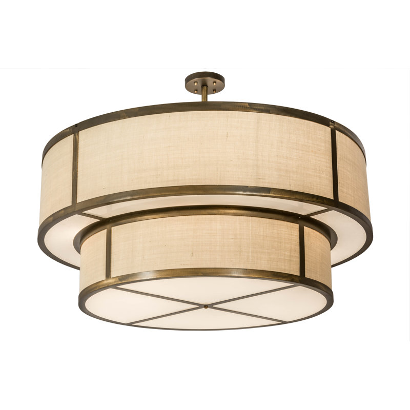Antique Copper 6-Light Drum Pendant with Glass Fabric
