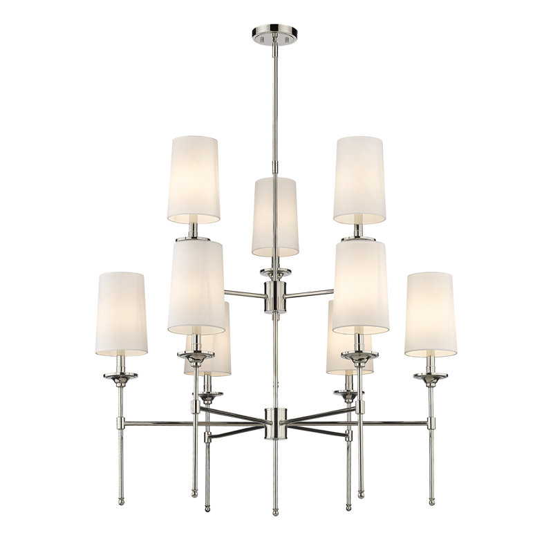 Polished Nickel 9-Light Chandelier with Off-White Shades