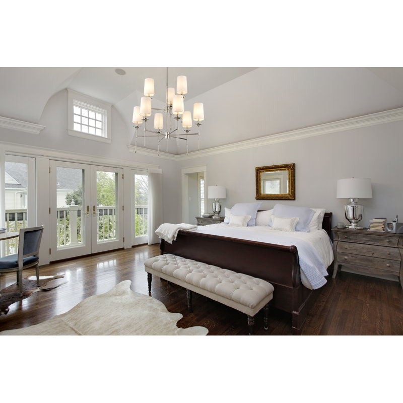 Polished Nickel 9-Light Chandelier with Off-White Shades