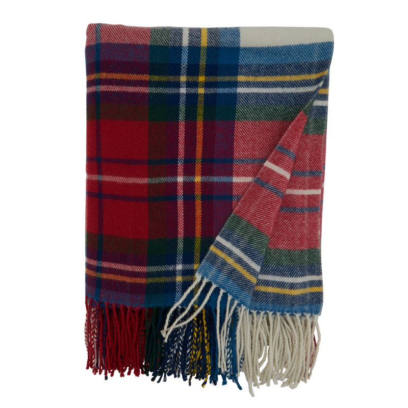 Multicolor Knitted Acrylic Plaid Throw Blanket 27" x 24.5"