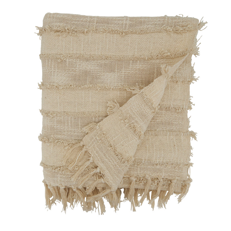 Natural Cozy Cotton Knitted Throw Blanket with Fringe - 27"x24.5"