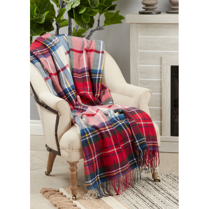 Multicolor Knitted Acrylic Plaid Throw Blanket 27" x 24.5"
