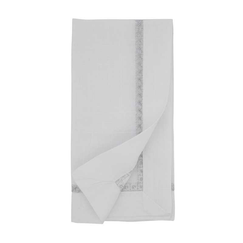 Silver Embroidered Border Polyester Napkins Set of 4