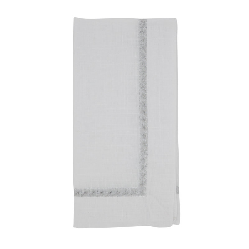 Silver Polyester Embroidered Cocktail Napkins Set of 4