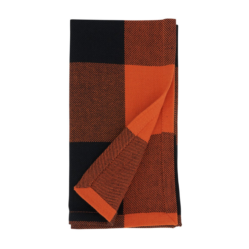 Orange and Black Buffalo Plaid Cotton Napkins, Set of 4