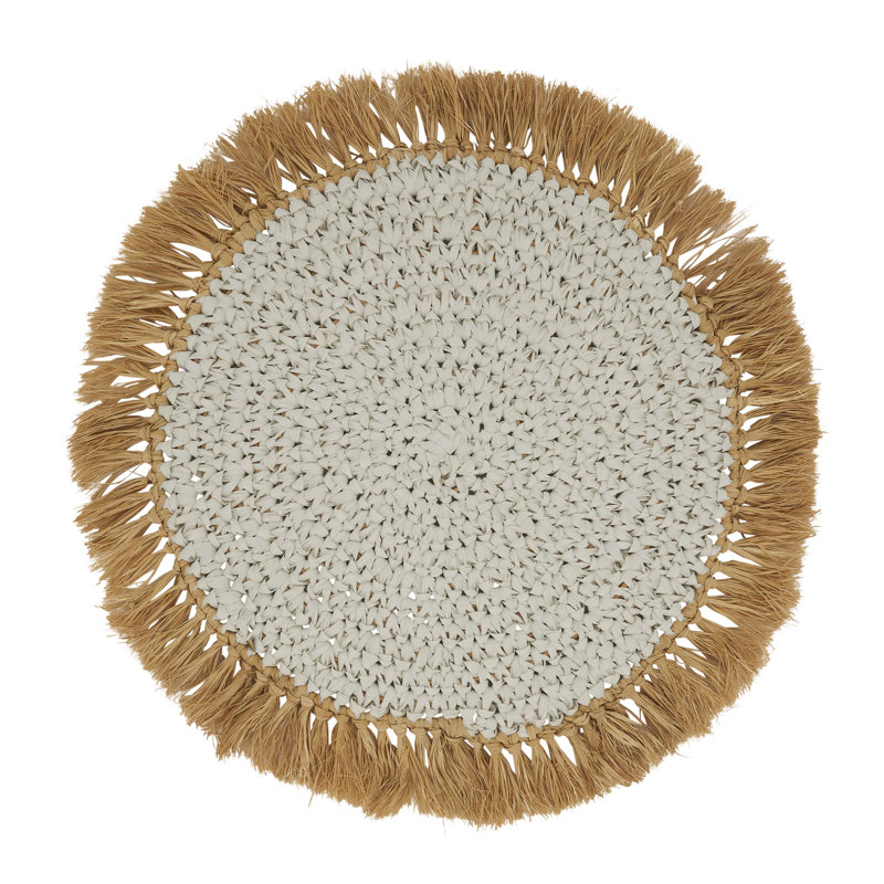 White and Natural Round Raffia Placemats Set of 4