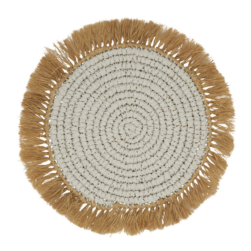 White and Natural Round Raffia Placemats Set of 4