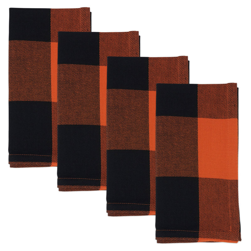 Orange and Black Buffalo Plaid Cotton Napkins, Set of 4