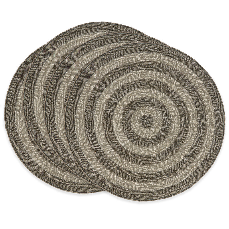 Silver Round Beaded Fabric Placemats, Set of 4