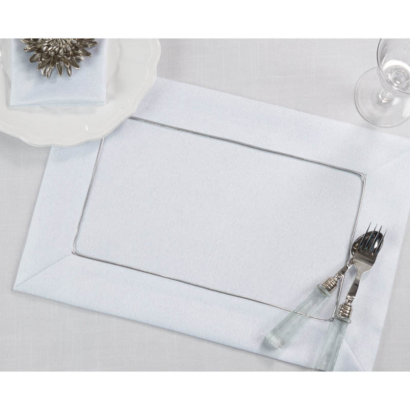 White Shimmering Fabric Placemats with Piping Detail, Set of 4