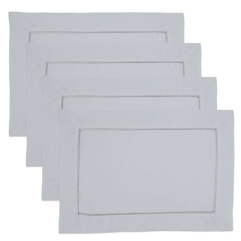 White Shimmering Fabric Placemats with Piping Detail, Set of 4