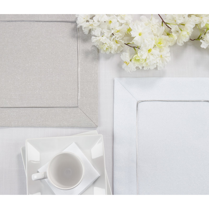 White Shimmering Fabric Placemats with Piping Detail, Set of 4