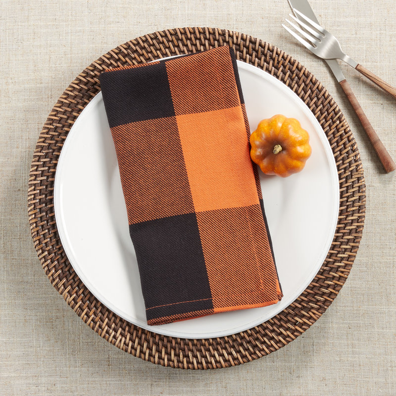 Orange and Black Buffalo Plaid Cotton Napkins, Set of 4