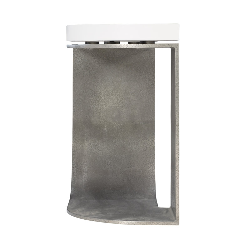 White Plaster Maple Veneer and Graphite Metal End Table