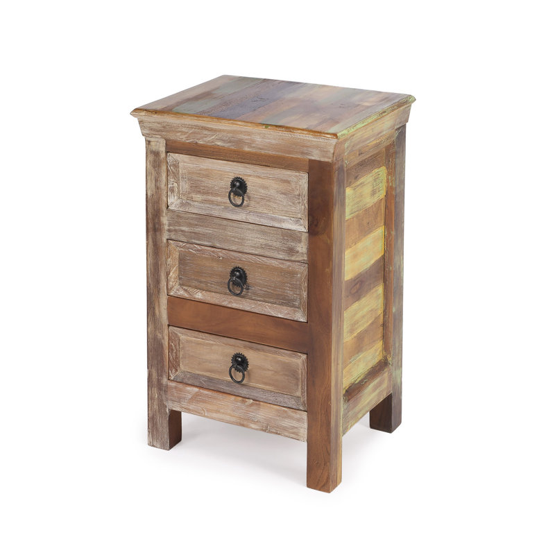 Arya 16" Multicolor Rustic Reclaimed Wood 3-Drawer Accent Chest