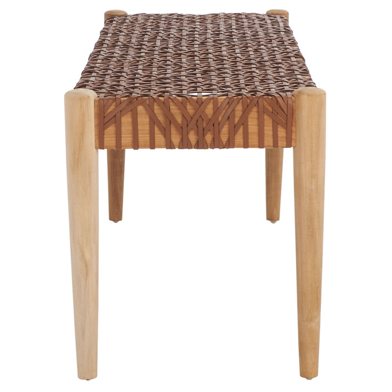 Bandelier 49'' Light Honey Teak and Leather Weave Bench with Storage