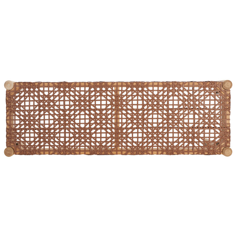 Bandelier 49'' Light Honey Teak and Leather Weave Bench with Storage