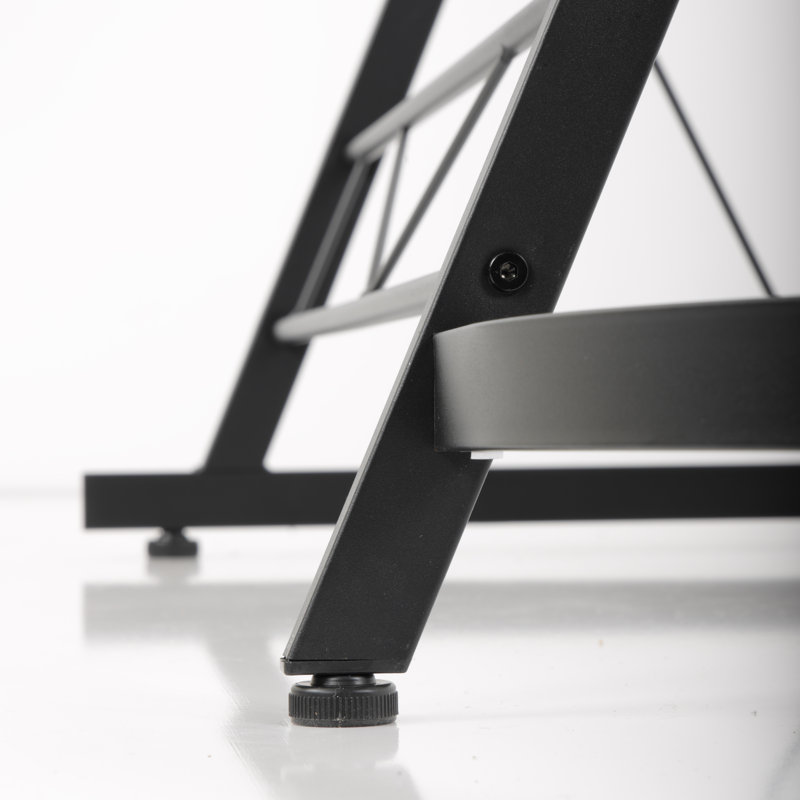 Sewn Oak Laminate and Black Steel L-Shape Home Office Desk