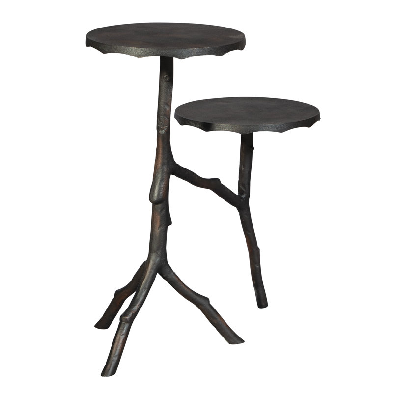Transitional Twin-Twig 12'' Black/Brown Round Metal & Wood Table