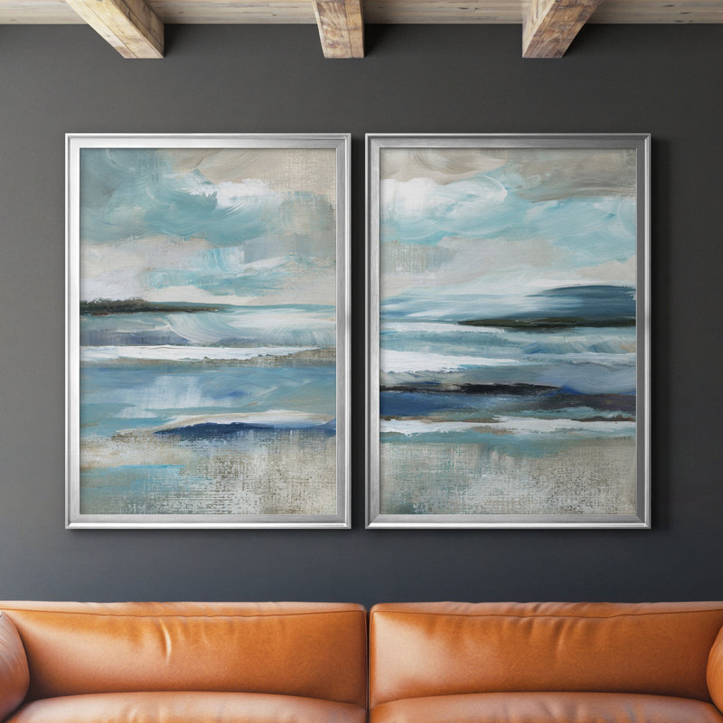 Distant Drama I Coastal Canvas Print Set with Silver Frame