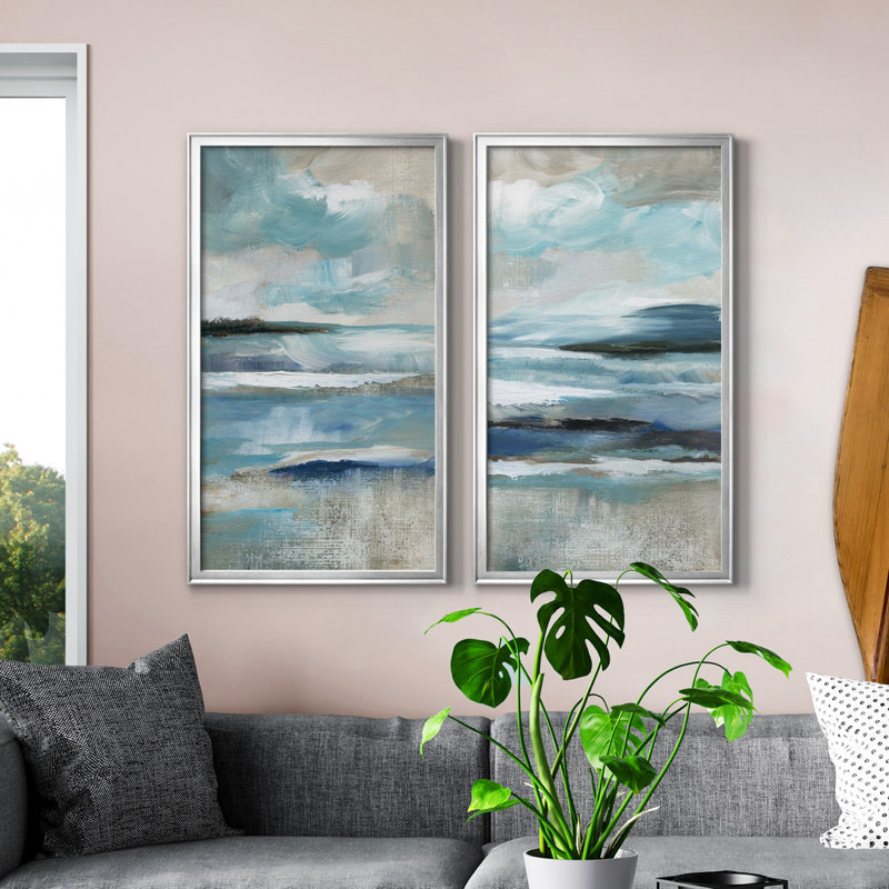 Distant Drama I Coastal Canvas Print Set with Silver Frame
