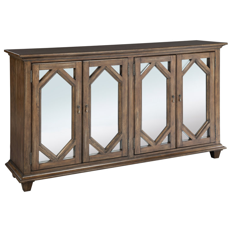 Nut Brown Acacia 72'' Transitional Media Console with Gold Accents