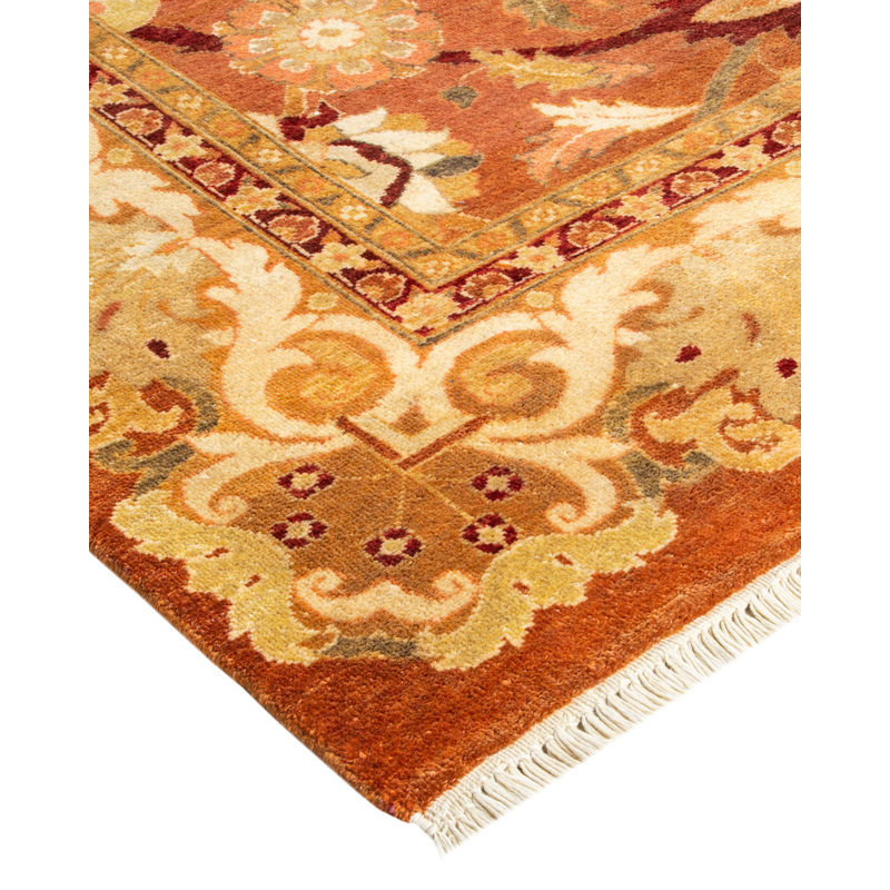 Handmade Rectangular 8' x 10' Wool Area Rug in Warm Tones
